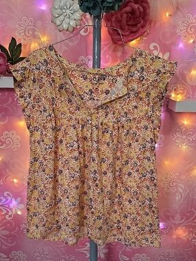 LOFT Yellow Floral Cap Sleeve Blouse